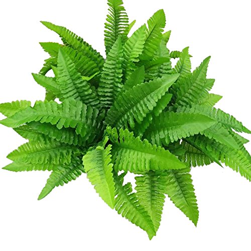 Leoyoubei 4 Bunches 14" Ferns Artificial Boston Fern Bush Plant,Faux Plant Shrubs Greenery Bushes Indoor Outside,Hanging Basket Planter Decor for Home Garden Office Verandah Wedding Decor