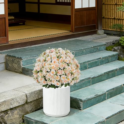 24” Artificial Flowers for Outdoors, Set of 2 UV Resistant Faux Plants in Cement Pots, Fake Floral Look Real for Front Porch, Entryway & Indoor Spring Decor - color: Artificial Flower Blush Peach