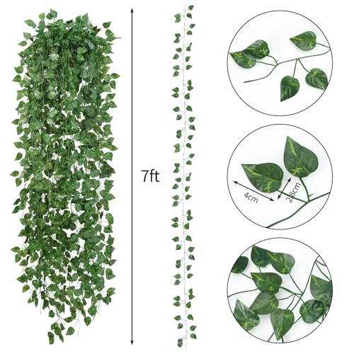 CEWOR 14 Pack 98ft Artificial Ivy Greenery Garland, Fake Vines Hanging Plants Backdrop for Room Bedroom Wall Decor, Green Leaves for Jungle Theme Christmas Party Wedding Decoration - size: B-14pcs of Vines with 0 LED lights