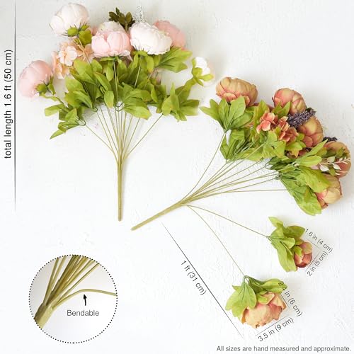 FiveSeasonStuff Artificial Peony Bouquets, 2 Silk Flower Bundles in Mixed Pale Pink & Tawny Brown with Hydrangeas for Wedding Centerpieces & Home Decor - color: Mixed Pink and Brown