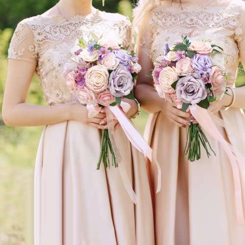 Serwalin Artificial Flowers Fake Silk Flowers Combo Realistic Mixed Roses Box for DIY Wedding Bridal Bouquets Centerpieces Arrangements Faux Flowers with Stems Home Party Decoration, Pink&Lilac - color: A Abby Charming Lilac & Pink, size: 1 Box
