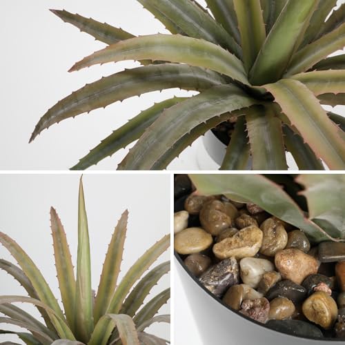 Briful Artificial Agave Plant with Pot 17in Realistic Faux Succulent Plant | with Spiky Textured Leaves, Bendable Stems, Fake Potted Agave for Bathroom Shelf, Desk, Patio, Southwestern Decor - color: Green Red