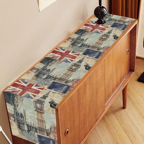 British Table Runner, Seasonal Vintage Buildings England London Culture Element Coffee Table Center Decor for Home Kitchen Dining Patio Holiday Party Table Decorations 13x36 inches - color: Tr-england07, size: 13x36" Table Runner
