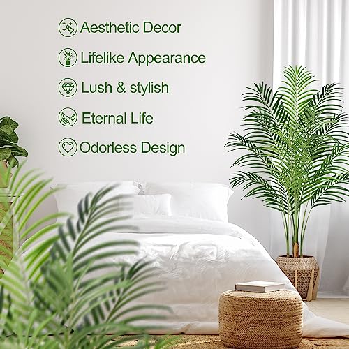 5ft Artificial Palm Tree Indoor Plant Tall Fake Tropical Paradise Palm Tree in Pot with Real Bark Design Faux Areca Palm Tree for Home Office Living Room Bedroom Farmhouse Modern Decor 1pcs - size: 5ft
