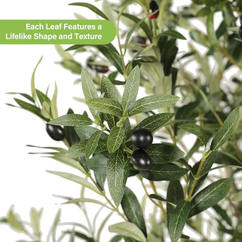 FEELEAD Olive Trees Artificial Indoor 7ft – Faux Olive Tree 7 Feet with Natural Looking Trunk, Realistic Leaves and Lifelike Fruits, Fake Olive Tree for Home Office Living Room Decor - size: 7ft