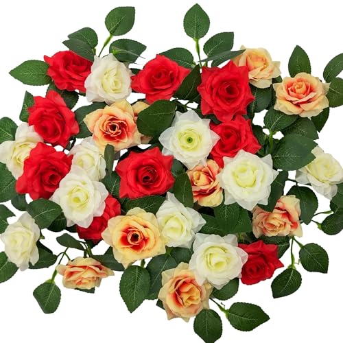 120PCS Artificial Rose Leaves, Decorative Greenery Foliage, Set of Stems Bulk Silk Greenery Fake Rose Flower Leaves for DIY Wedding Bouquets Bridal Shower Centerpieces Home Decorations