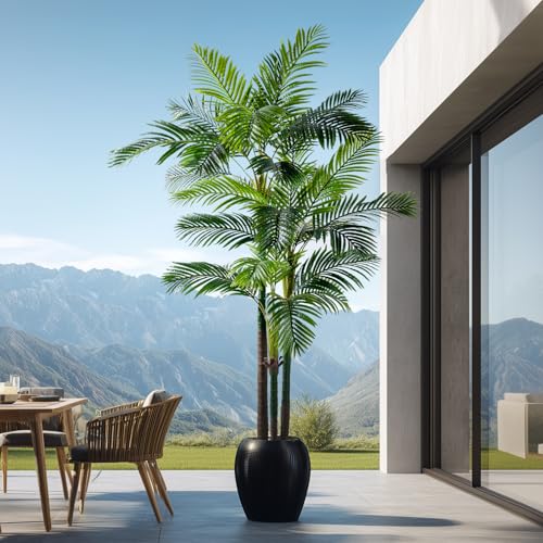 Erimda 8.2FT Artificial Phoenix Palm Tree Artificial Plants Indoor Outdoor Large Faux Coconut Silk Palm Tree Tropical Fake Tree Faux Sago Palm Plant for Modern Farmhouse Yard Outside Patio Poolside - color: Golden Cane Palm Tree, size: 8.2FT