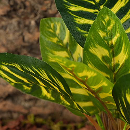Reptile Terrarium Decor Plants, Bearded Dragon Tank Accessories fit Crested Gecko Leopard Lizard Chameleon Ball Python Snake Frog - Yellow Fake Prayer Peacock Plants - color: C-yellow Fake Prayer Peacock Plant