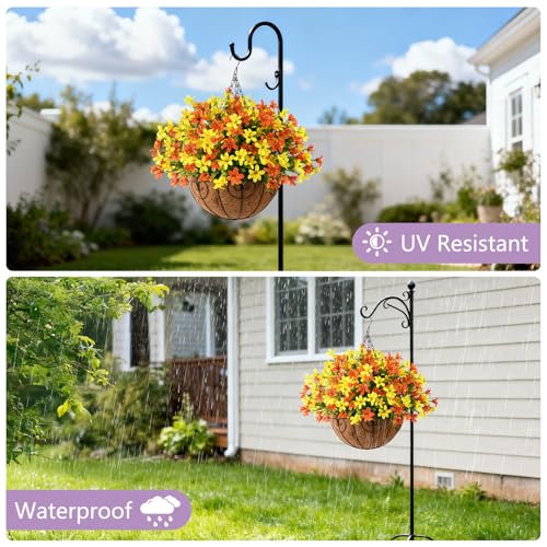 INQCMY Artificial Hanging Flowers for Outdoors, 5 Bundles UV Resistant Artificial Hanging Baskets,All Weather Fake Flowers for Patio, Porch, Yard, Window Box,Home for Spring Summer Decoration. - color: Yellow Orange