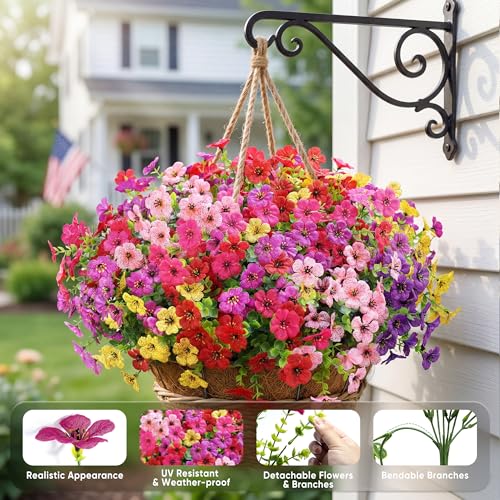 Artificial Flowers for Outdoors, Fake Faux Plants Outside Realistic Spring Summer Decor, UV Resistant Silk Flowers for Home Porch Garden (12, Mix 6color) - color: Mix 6color