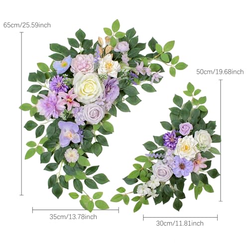 Pack of 2 Artificial Flowers for Backdrop Decoration, Wedding Arch Flowers,Reception Welcome Sign, Eucalyptus Garland, Suited to Aisle Decor and Wedding Arches（Purple） - color: Purple