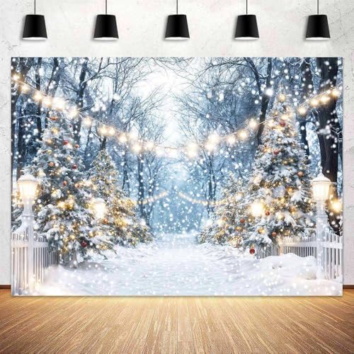 Winter Snowy Scene Forest Scene Backdrop Christmas Wonderland Snowflake Xmas Trees Landscape Photography Background for Family Holiday Party Decorations Banner Photo Studio Prop 5X3FT - color: Blue, size: 5X3FT