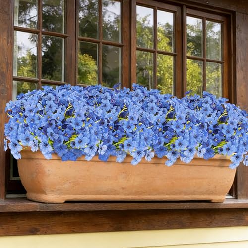 16 Bundles Artificial Flowers for Outdoors Fake Blue Flowers Faux Plants for Indoor Outside Garden Porch Window Box Hanging Planters Home Farmhouse - color: Blue, size: 15inches-16pcs