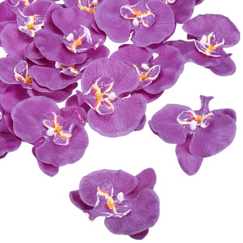 PATIKIL 9cm/3.5" Artificial Orchid Flower Heads, 20 Pack Silk Phalaenopsis Fake Butterfly Orchid Heads for Wedding Floral Bouquet Decor DIY Craft Making, Dark Purple - color: Dark Purple, size: 3.5"