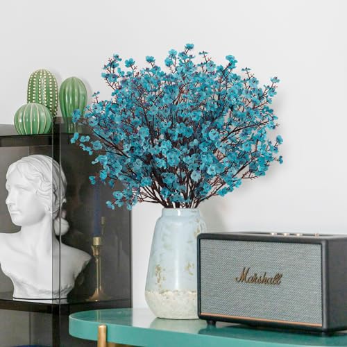 8Pcs Babys Breath Artificial Flowers Silk,Real Touch Peacock Blue Bouquets Flowers for Vase Home Office Wedding Spring Winter Indoor Outdoor Centerpiece Table Mother's Day Decorations - color: Peacock Blue, size: 8 Bundles