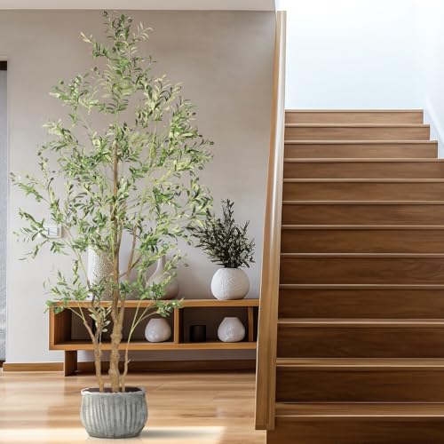 OXLLXO 8.2ft Artificial Olive Tree (96in) with Plastic Nursery Pot Faux Olive Silk Tree, Fruits Fake Plant for Office House Farmhouse Living Room Home Decor (Indoor/Outdoor) - size: 8ft