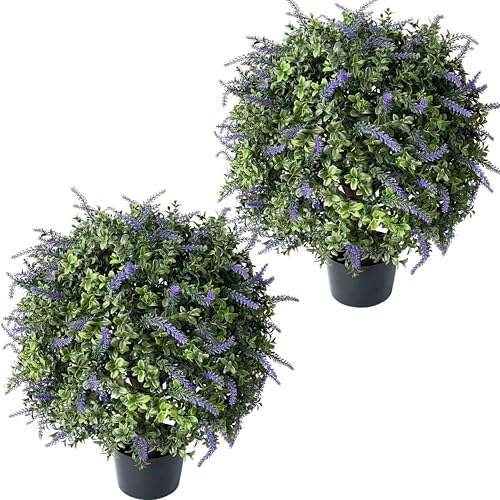 ALL SEASON GREEN Artificial Lavender Boxwood Topiary, 24'' Purple Flowers Potted Faux Outdoor Plant, Front Porch Decor - size: 24'' Tall