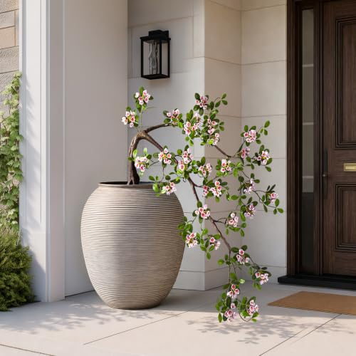 Large Artificial Bonsai Tree Artificial Flowering Tree Indoor Faux Decorative Plant for Living Room Home Office Décor Lifelike Branching & Natural Leaf Color Tree Madagascar Almond Style (Pink) - color: Pink