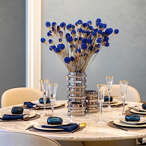 40 Pcs Natural Blue Dried Thistle Flowers Bouquet, Bulk Dried Craspedia Billy Balls Button Plant, 17'' DIY Floral Arrangements for Home Boho Kitchen Table Wedding Vase Decor