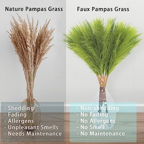38" 10 Stems Tall Pampas Grass Decor - Faux Pampas Grass for Floor Vase Fluffy Artificial Pampas Grass for Boho Home Wedding Mothers Day Decoration（Green） - color: B-grass Green
