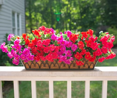 Artificial Faux Outdoor Flowers Plants For Spring Decor, Fake Silk Colorful Camellia UV Resistant Look Real for Planter Outside Porch Patio Balcony Garden Yard Home Decoration, 3 Large Bundles - color: Multi Color