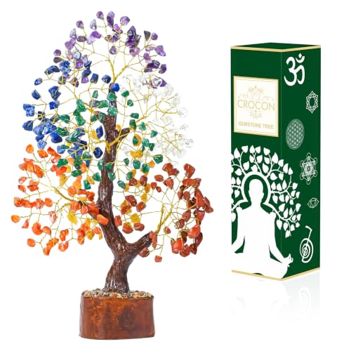 Crocon® Crystal Tree of Life 7 Chakra Healing Crystal Trees, Birthday Gifts Women, Sister & Mom | Home Decor, Gemstone Trees for Positive Energy, Good Luck Office Desk Decor, Housewarming Gift Home - color: 002b Seven Chakra ( Natural Tree)