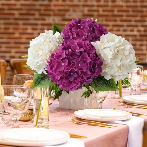 JINWOE Dark Purple Flowers for Decoration,5Pcs 20Inch Large Lifelike Silk Flowers for Indoor Bouquet Table Centerpieces Floral Arrangements Home Wedding Home - color: Dark Purple