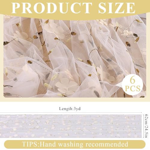 6 Pack Embroidery Floral Table Runner Rustic Spring Summer Wildflower Tulle Table Runner Vintage Flower Tabletop Runners for Home Kitchen Wedding Party Decoration, 108x24.5 Inch (Apricot Flowers) - color: Apricot Flowers-6, size: 108*24.5 inch