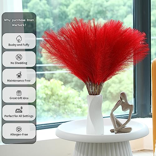 Wertuirk Red Pampas Grass Decor - 30pcs 24 Inch Short Artificial Pampas Grass Decor, Fake Pompas Floral for Vase Filler, Wedding Flower Arrangement, Party and Home Decor (Red) - color: A Red, size: 30 Pieces