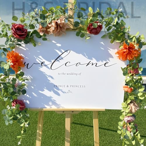 Artificial Flower Garland，6.5Ft Fake Dahlia Rose Floral Eucalyptus Greenery Garland Vine for Wedding Arch，Table Runner Centerpieces Backdrop Room Wall Hanging Plant Decor（Orange） - color: Orange