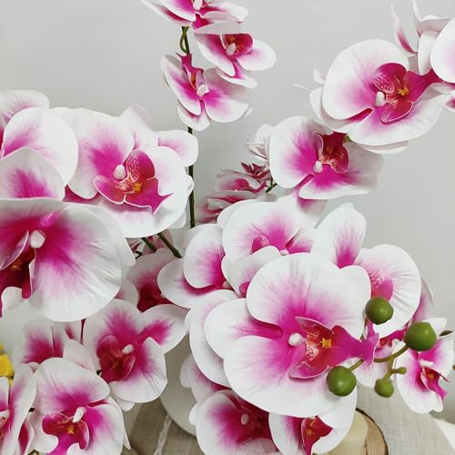 10 Pack Pink Orchid Artificial Flowers Real Touch, 27'' Artificial Fake Faux Silk Orchid Stem Bouquets for Wedding Party Home Garden Decor,Orquideas Artificiales para Decora (10, pink + white edge) - color: Pink+white Edge