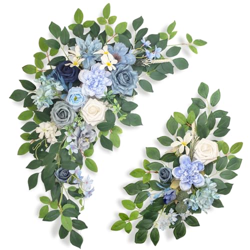 Pack of 2 Artificial Flowers for Backdrop Decoration, Wedding Arch Flowers,Reception Welcome Sign, Eucalyptus Garland, Suited to Aisle Decor and Wedding Arches(Blue) - color: Blue