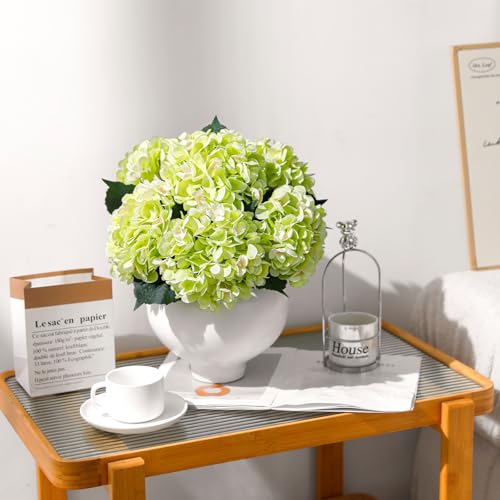 6PCS Realistic Artificial Silk Hydrangea Flowers – Premium Fake Hydrangea Flowers Bouquets with Stems, Full Faux Hydrangea Blooms for Home Wedding Table Party Office Decorations(Light Green) - color: Light Green
