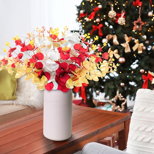 Yen Jean 10PCS Christmas Decorations Artificial Flowers for Home - Xmas Fake Eucalyptus Stems Winter Decor Indoor - style: christmas