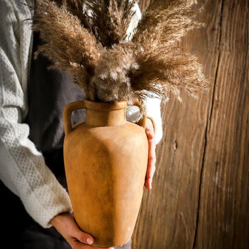 Large Ceramic Vase with 2 Handles, 11.41 inch Terracotta Rustic Farmhouse Vase for Home Decor, Wide Mouth, Living Room Shelf Decor, Enterway, Wedding, Table Decoration - color: 103-2-11.4in