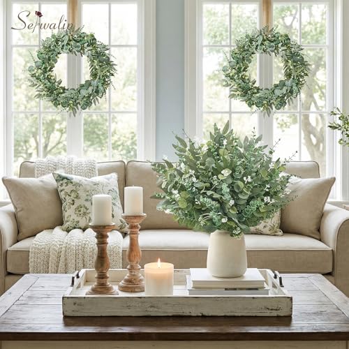 Serwalin Artificial Greenery Stems, Faux Eucalyptus Stems Bulk with Fake Leaves, Mixed Greenery for Centerpieces and Vase, Artificial Eucalyptus Plants for DIY Flower Wedding Home Decor - color: Attractive Forest Green-100pcs