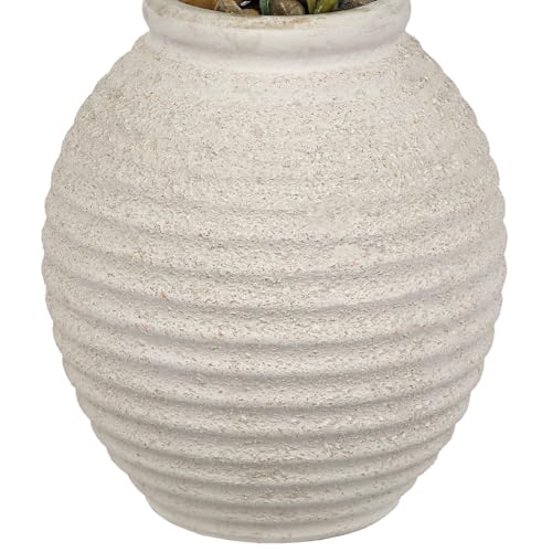 Briful Artificial Eucalyptus & Lavender Floral Arrangement – 14.5” Faux Centerpiece with Mixed Greenery in Textured White Ceramic Vase for Home, Office & Shelf Décor - color: White