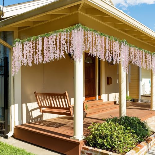 ARTKAIKE Artificial Flowers Garland for Home Decor, Fake Wisteria Vine Silk Hanging Plant Flower for Room Bathroom Wall Kitchen Bedroom Garden Outdoor Wedding Decor (4, Light Pink) - color: Light Pink