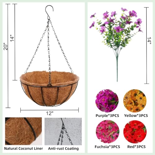 Artificial Flowers Hanging Basket for Outdoor Decoration UV Resistant Silk Flowers with Eucalyptus Leaves Faux Green Plant for Spring Summer Garden Porch Patio Balcony Yard Decor - color: Multi Color