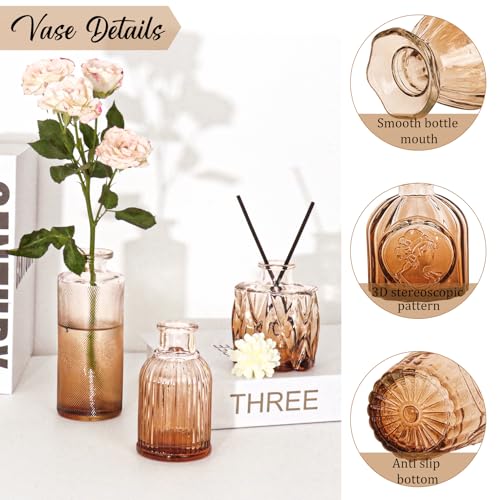 36Pcs Bud Vases Set Small Vintage Glass Bottles Bud Vases in Bulk Multiple Shape Cute Glass Vases for Rustic Wedding Centerpieces Table Decorations and Home Decor(Amber) - color: Amber