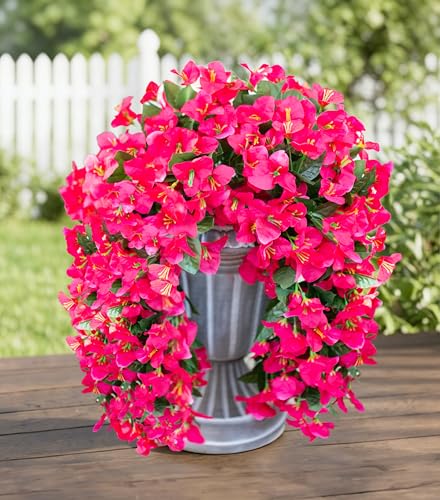 HyeFlora Bougainvillea Artificial Hanging Flowers Plants for Outdoors Decoration, 2pcs Fake Flowers Silk Bougainvillea Vines Realistic UV Resistant Faux Flowers for Planters Porch Patio Urn, Hot Pink - color: Hot Pink