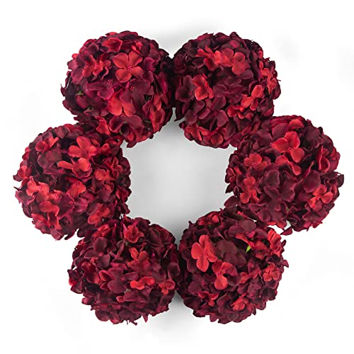 DuHouse 8.7" Silk Hydrangea Artificial Flower Heads with Stems Fake Hydrangeas Flowers for DIY Wedding Centerpiece Home Decor,Pack of 6 (Burgundy) - color: Burgundy