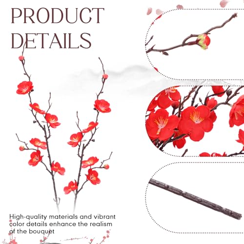 Suncalla 20 Pcs Artificial Plum Blossom Faux Flowers Silk Simulation Bouquet Flower Chinese Japanese Cherry Blossom Hibachi Party Decoration for Home Kitchen Hotel Office Wedding Party (Red,Classic) - color: Red, size: Classic