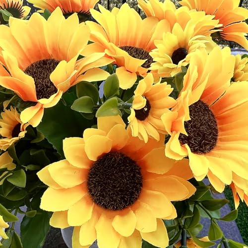4 Bunches Artificial Sunflower Bouquet, Fake Silk Sunflower Flowers, Realistic Silk Sunflowers for Home Hotel DIY Craft Wedding Party Decoration Indoor and Outdoor Decor, XRK-4