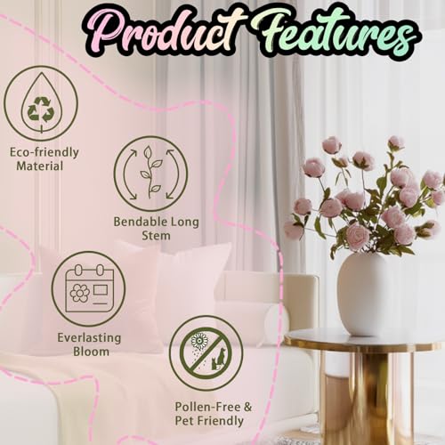 ucky 6 Pcs Pink Artificial Peonies Silk Flowers, 27.6" Long Stem Fake Peonies with Wood-Textured Bendable Branch, Life-Like Texture Large Peony Blooms for Tall Floor Vase, Wedding, Home Office Decor - color: Cjy Pink