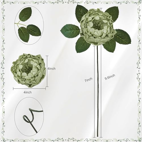 Artificial Flowers, 16pcs Artificial Roses for DIY Wedding Bouquets Centerpieces Arrangements, Sage Green Peonies Flowers with Stem for Bridal Shower Party Home Decorations - color: Sage Green Peonies, size: 16pcs