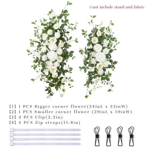 Arch Flower Kit of 2 - Artificial Floral Swag for Wedding Welcome Sign, Reception Ceremony Signs, Chair Decor (White) - color: White
