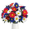 4 Bunches Memorial Day Flowers for Cemetery 15" Red White and Blue Artificial Flowers Faux Daisies Silk Flowers for 4th of July Table Decorations Indoor Outdoor