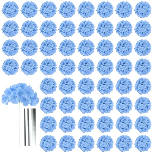 AVIVIHO 65pcs Blue Hydrangea Artificial Flowers Bulk (Not Squished, No Steaming Need) Silk Flowers with Stems Fake Flowers for Wedding Decor,Home,Baby Shower,Table Centerpieces Decoration - color: Blue, size: Medium