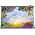 7 X 5 ft Lavender Flower Field Backdrop Photography backdrops Purple Flower Lavender Green Grass Lilac Flowers Sunset Sky Rainbow Party Background Photography Studio Backdrop - size: 7x5ft